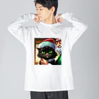 yoiyononakaのサンタクロースと黒猫02 ビッグシルエットロングスリーブTシャツ