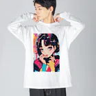 80s pop anime artのキュートな9 0 sアニメスタイル ビッグシルエットロングスリーブTシャツ