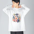 ファンシーTシャツ屋のパステルカラーの花束 ビッグシルエットロングスリーブTシャツ