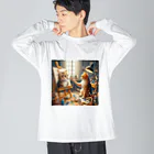 ニャーちゃんショップのネコを描くネコ Big Long Sleeve T-Shirt