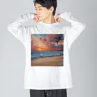yoshiyoshi88の夕日の海辺 ビッグシルエットロングスリーブTシャツ
