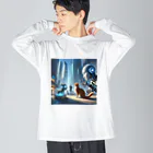 ニャーちゃんショップの未来のロボットペットと友達になっている猫 Big Long Sleeve T-Shirt