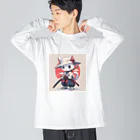 luckycongochanのNeko Samurai  ビッグシルエットロングスリーブTシャツ
