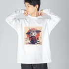 luckycongochanのNeko Samurai ビッグシルエットロングスリーブTシャツ