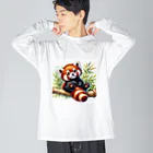 イラストアニマルズの絵本から飛び出たかのようなキュートなレッサーパンダ Big Long Sleeve T-Shirt