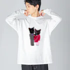 Parallel_merchの黒猫の親子 ビッグシルエットロングスリーブTシャツ