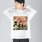 ParadigmStar　パラダイムスターの浮世絵猫　波桜 Big Long Sleeve T-Shirt