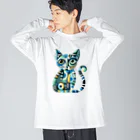 大人かわいい動物の世界のカラフル猫 Big Long Sleeve T-Shirt