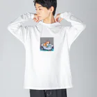wakuwaku26のお風呂に入るボス猫 Big Long Sleeve T-Shirt