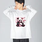 waterpandaのパンダと桜 ビッグシルエットロングスリーブTシャツ