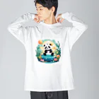 waterpandaの水辺のパンダ ビッグシルエットロングスリーブTシャツ