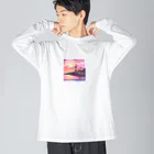 kaori_0546の夕焼けに染まる離島の灯台 ビッグシルエットロングスリーブTシャツ