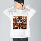 kickchopmanのスチームパンクなゴーグル猫ちゃん ビッグシルエットロングスリーブTシャツ