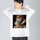 esmeralda64の真珠ねこ　ジョージ3世 ビッグシルエットロングスリーブTシャツ