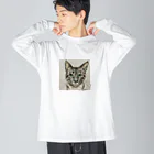 basscroの凛々しい猫 ビッグシルエットロングスリーブTシャツ