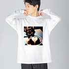 黒猫と珈琲のバレンタインに黒猫のチョコレートボムはいかが？ Big Long Sleeve T-Shirt