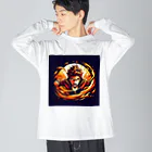 炎のアニメグッズショップの熱血アニメキャラクター オリジナルイラストグッズ ビッグシルエットロングスリーブTシャツ