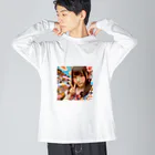 homarengeの和傘の女の子 ビッグシルエットロングスリーブTシャツ