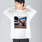 Colorful Canvasの車のバッテリーがあがって、立ち往生しているコーギー Big Long Sleeve T-Shirt