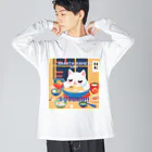 DanefushiのHAKATA RAMEN CAT SUSURU‼ ビッグシルエットロングスリーブTシャツ