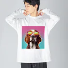 AQUAMETAVERSEのサングラスをかけた、かわいい犬 Marsa 106 ビッグシルエットロングスリーブTシャツ