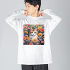 FLOWERアニマルのロココFLOWERキャットコスモス ビッグシルエットロングスリーブTシャツ