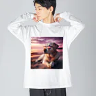 AQUAMETAVERSEのサングラスをかけた、かわいい犬 Marsa 106 Big Long Sleeve T-Shirt