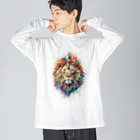 MirofuruDesignの抽象的なライオンスプラッシュTシャツ Big Long Sleeve T-Shirt