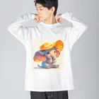 AQUAMETAVERSEの帽子をかぶった可愛い子供ゾウ Marsa 106 ビッグシルエットロングスリーブTシャツ