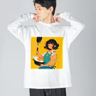 AQUAMETAVERSEの目玉焼きを作ってる女性 Marsa 106 ビッグシルエットロングスリーブTシャツ