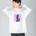 蒲田　次郎のピクセルピンモンガール2 ビッグシルエットロングスリーブTシャツ