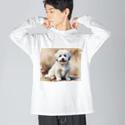 Animal Illustration shopのコトン・ド・テュレアール　Coton de Tulear　水彩画風 ビッグシルエットロングスリーブTシャツ