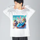 takoyakimagicのカワイイうさぎとクールな牛が、まるでマリオカートのようなスピード感を楽しむカーレース中！ Big Long Sleeve T-Shirt