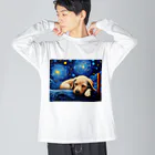Dog Art Museumの【星降る夜 - ラブラドールレトリバー犬の子犬 No.1】 ビッグシルエットロングスリーブTシャツ