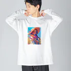 AQUAMETAVERSEのツバの広い帽子と春の花　ラフルール　1859 ビッグシルエットロングスリーブTシャツ