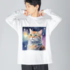 星降る夜にの宇宙猫 ビッグシルエットロングスリーブTシャツ