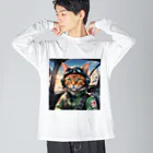 nekoと鉄のパイロット猫 ビッグシルエットロングスリーブTシャツ