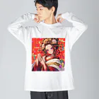 AQUAMETAVERSEの祝福の節句に舞う、紅梅の姫 ビッグシルエットロングスリーブTシャツ