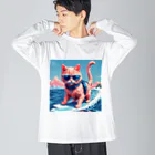 メロンパン猫のサーファーキャット ビッグシルエットロングスリーブTシャツ