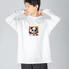 おもしろデザイン/ソロキャンプ/おしゃれ/のパンダふうの秋田犬子犬 ビッグシルエットロングスリーブTシャツ