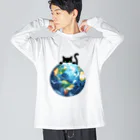 amecatsの地球と黒猫 ビッグシルエットロングスリーブTシャツ