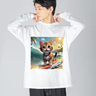 HIROICの猫サーファー ビッグシルエットロングスリーブTシャツ