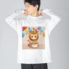 ganeshaの可愛いライオンとバースデーケーキ Big Long Sleeve T-Shirt