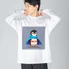 ganeshaのスーパーヒーローのマントを着たかわいいペンギン ビッグシルエットロングスリーブTシャツ