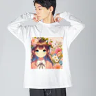 ピクセルパレットの可愛い女の子とお花10 ビッグシルエットロングスリーブTシャツ