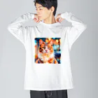 猫好きの谷の猫の水彩画/キジトラねこのイラスト ビッグシルエットロングスリーブTシャツ