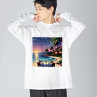 Paradise ExploreのMoonlit Palm Haven ビッグシルエットロングスリーブTシャツ