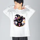 黒猫ギャラリー🐈‍⬛の黒猫の魔法使い ビッグシルエットロングスリーブTシャツ