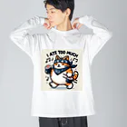 Onkakaka shopのたべねこToo much ビッグシルエットロングスリーブTシャツ