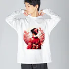 yuchijapanの桜を散らした着物美人イラスト Big Long Sleeve T-Shirt